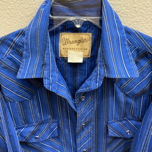 Wrangler Mens Shirt Pearl Snap Down Size Large Blue Striped Western Cowboy - Picture 5 of 6